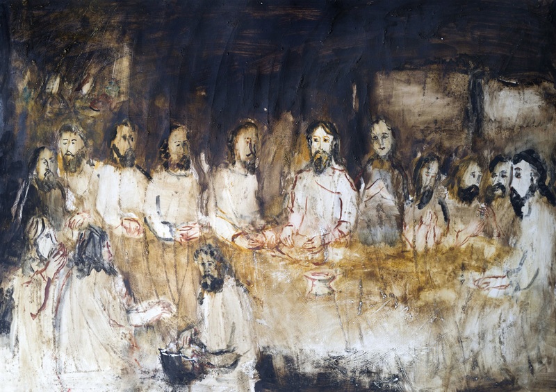 Константин Сутягин, "Тайная вечеря", 2019 г., 50х70, бумага, масло «Небо. Земля. Родня»: в Старице открывается семейная выставка художников Сутягиных