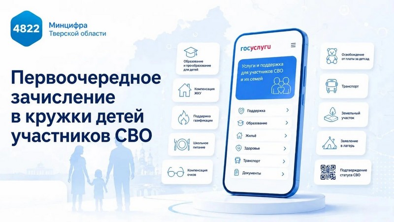 Участники СВО из Тверской области на «Госуслугах» могут
подтвердить первоочередное право зачисления ребёнка в учреждения допобразования