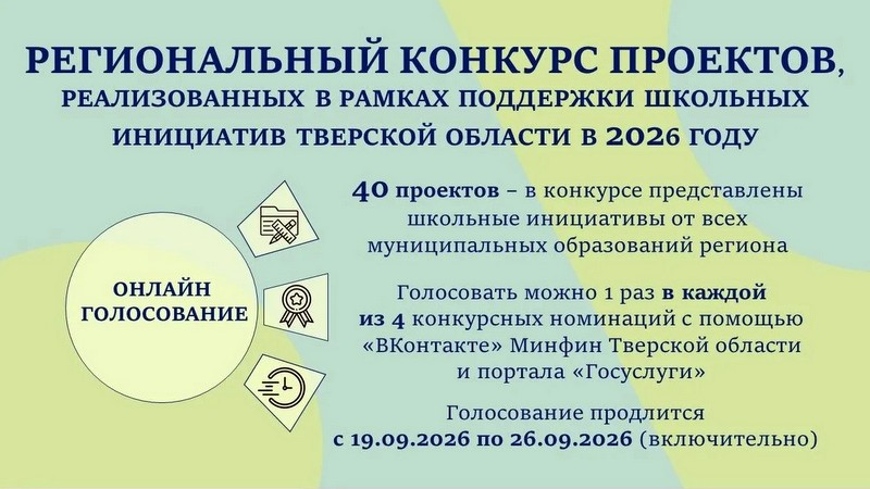 Поддержать один из реализованных в 2026 году проектов школьных инициатив предлагают жителям Тверской области